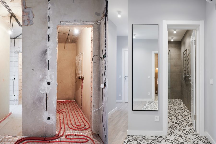 Apartment with doorways before and after renovation.