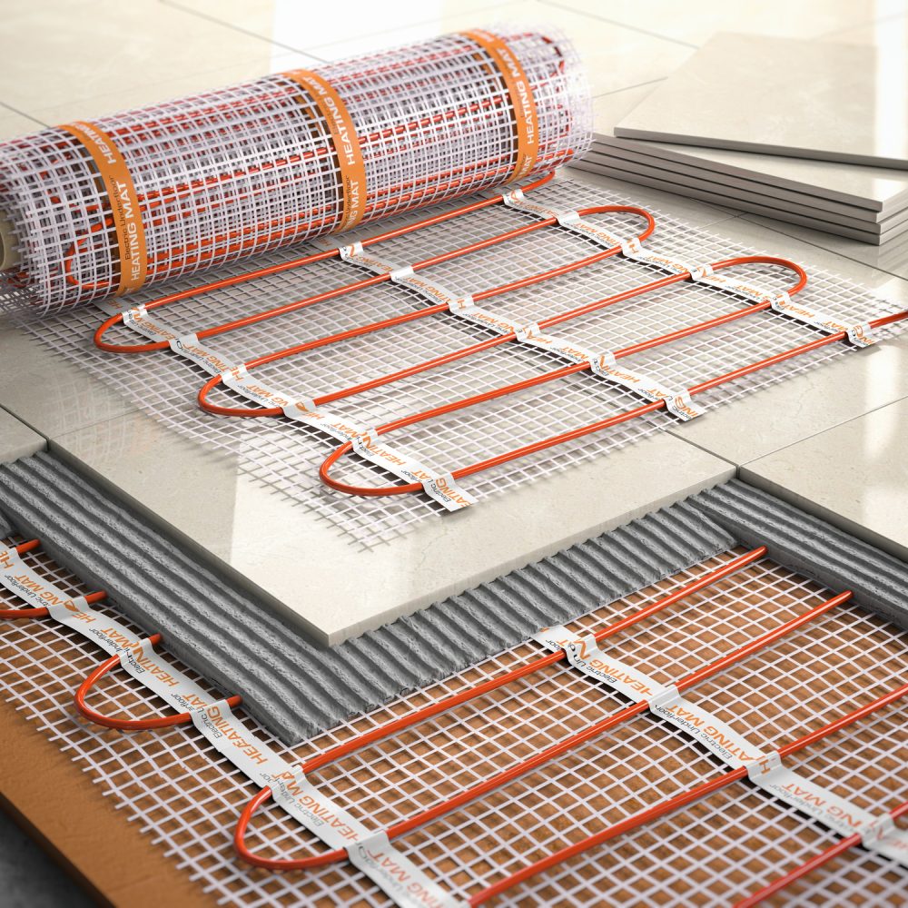 Underfloor heating installation concept. Mat elecric heating sys